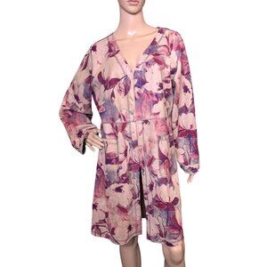 Solitaire Anthropologie Faux Suede Floral Long Duster Jacket Size XL Pockets